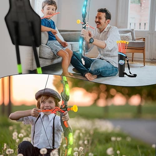 Bow and Arrow Set for Kids, 2-Pack LED Light Up Archery Set with 20 Suction Cup Arrows, Indoor and Outdoor Toy for Boys Girls Age 4-8 8-12 with Standing Target&2 Quivers, Birthday Gift 3-12 Years Old thumbnail 8