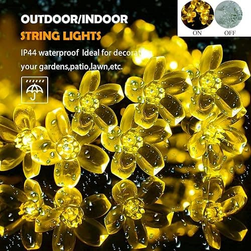 Decorative 100 LED Warm White Cute Cherry Blossom Flower Fairy Light String | 33ft Plug in Yellow Floral Lamp for Bedroom, Wall, Window, Garden, Christmas, Wedding Party, Birthday Banner Hanging Decor thumbnail 9