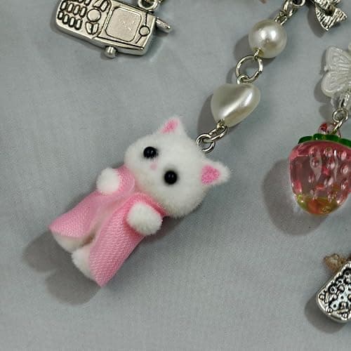 AGEN KGEN Cute Cat Keychain, Y2K Heart Bow Pendant, Kawaii Cat Bag Charm thumbnail 7