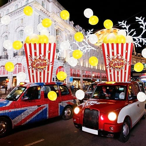 Sosation 2 Pack Giant Popcorn Box Prop Cardboard Stand up with Balloons Movie 3D Popcorn Bucket Decoration Large Carnival Circus Decorations Arch Kit for Movie Night Themed Birthday Party (Red) thumbnail 7