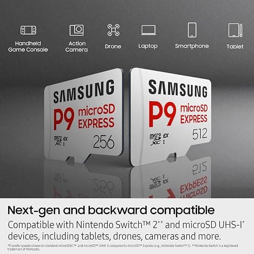 Samsung P9 Express microSD Express Card, 512GB microSDXC Memory Card, Up to 800 MB/s, for Nintendo-Switch ™ 2, (MB MK512T/AM) thumbnail 9