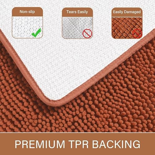 LOCHAS Luxury Bathroom Rug Shaggy Bath Mat 24 x 60 Inch, Washable Non Slip Bath Rugs for Bathroom Shower, Soft Plush Chenille Absorbent Carpets Mats, Burnt Orange thumbnail 5