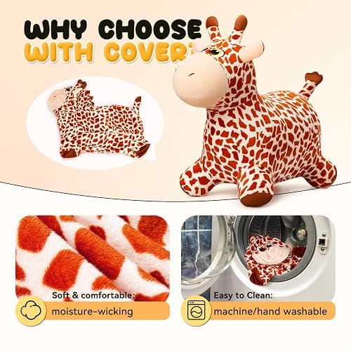 VangeBow Inflatable Plush Bouncy Horse Animal Hopper for Toddlers (Giraffe) | Soft, Durable Plush Cover, Gift for 1-5 Year Old Boys & Girls, CPC Tested, Pump Included, Indoor Outdoor Play, Easy to Clean thumbnail 5
