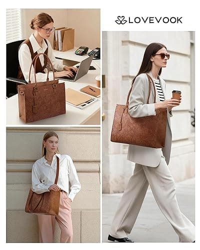 LOVEVOOK Laptop Bag for Women, 2-in-1 Tote Purse with Clutch & Cup Holder, Waterproof Briefcase for Work Travel thumbnail 3