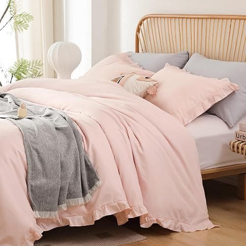 JANZAA Twin Comforter Set Pink Beding Set 2PCS (1 Ruffled Comforter Set and 1Pillow case) Fluffy Vintage Farmhouse Shabby Chic Bedding Soft All Season thumbnail 5