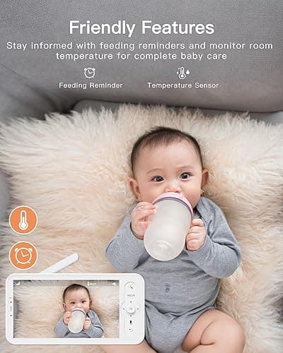 ARENTI Baby Monitor 2 Cameras, Smart Baby Camera with 5-Inch Wireless Display, Super Night Vision, Temperature Sensor, Sound Detection, Auto Motion Tracking, 2-Way Audio, VOX Mode(B2 Set) thumbnail 4