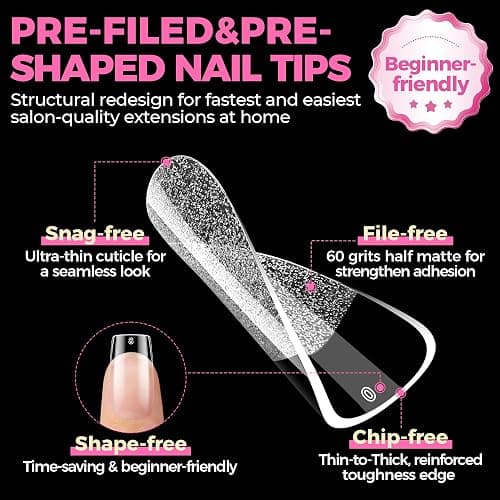 UNA GELLA Nail Tips Square: 504PCS Short Square Nail Tips Pre Etched Gel Fake Nails Tips, No C Curve For Women DIY Nail Extension French Style Salon Home Full Cover Soft Acrylic False Tips 12 Sizes thumbnail 5