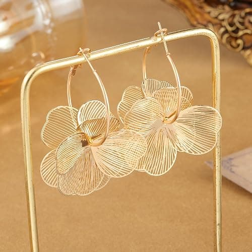 GAXAYA Dangle Flower Earrings for Women Statement Trendy Hoop Drop Earring | Lightweight/Hypoallergenic for sensitive ears/daily wear/Resistant to tarnish thumbnail 3