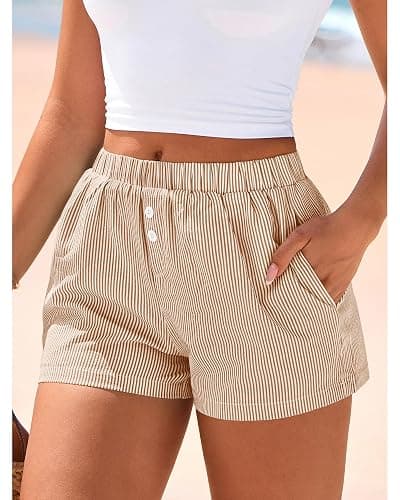 BTFBM Striped Boxer Shorts for Women 2025 Summer Y2k Vacation Beach Bottoms Lounge Sleep Pj Pajama Shorts Spring Clothes thumbnail 4