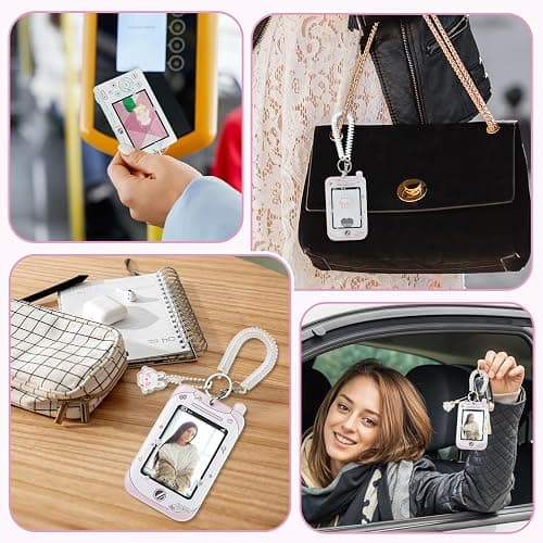 JIYIN 2 Pcs Photocard Holder, 3 Inch Photo Card Holder ID Badge Holder Cute Cartoon Photocard Holder Keychain Bus Card Credit ID Bank Card Pendant with Spiral Wrist Coil thumbnail 7