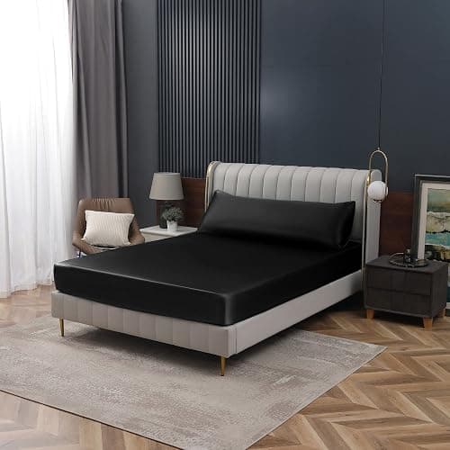 Homiest Black Satin Fitted Sheet Queen Size, Deep Pocket, Luxury & Ultra Soft Bedding - Queen - Fitted - Black thumbnail 7