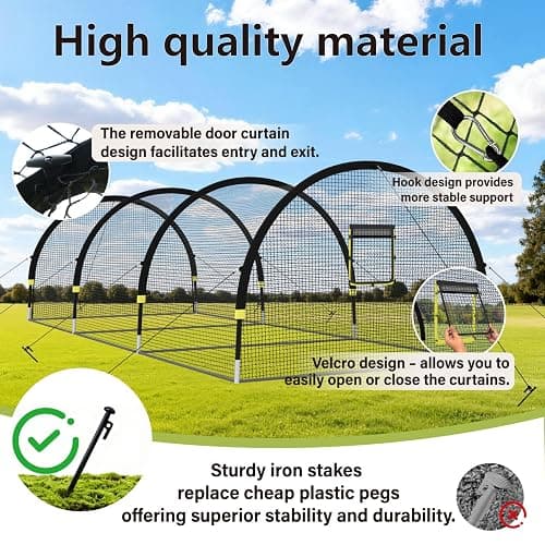 IDEATRY Baseball Batting Cages for Backyard - 22FT/30FTx 12FTx 8FT Portable Practice Softball Cage Net and Frame with Pitching Machine Hole, 12.7MM Fibreglass Poles and Carry Bag thumbnail 3