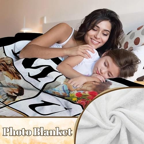 Udiyfun Personalised Mothers Day Idea Gifts for Mum Mommy Mother from Daughter Son, Personalised Blanket with Photo Text, Customised Picture Blanket for Mum Women Mother thumbnail 3
