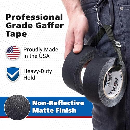 Gaffer Power Proudly Made in The USA, Real Professional Grade Gaffer Tape, Heavy Duty Gaffers Tape, Non-Reflective, Multipurpose. 2 Inches x 30 Yards, Black thumbnail 7