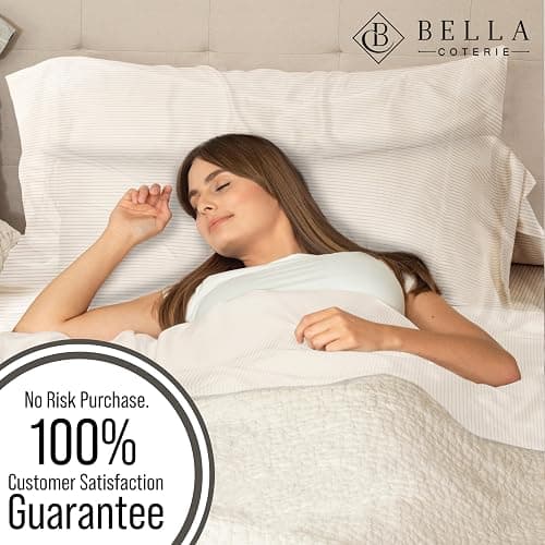 Bella Coterie Luxury Bamboo Viscose Queen Size Sheet Set | 100% Organically Grown | Ultra Soft | Cooling for Hot Sleepers | 18" Deep Pocket [Striped Dune] thumbnail 5