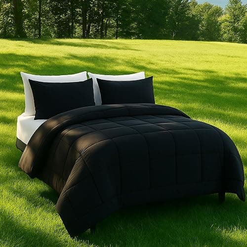 DOWNCOOL Full Size Comforter Sets -All Season Bedding Comforters with 2 Pillow Cases -3 Pieces Bed Set Down Alternative Comforter -Black Bedding Sets (82"x86") thumbnail 2