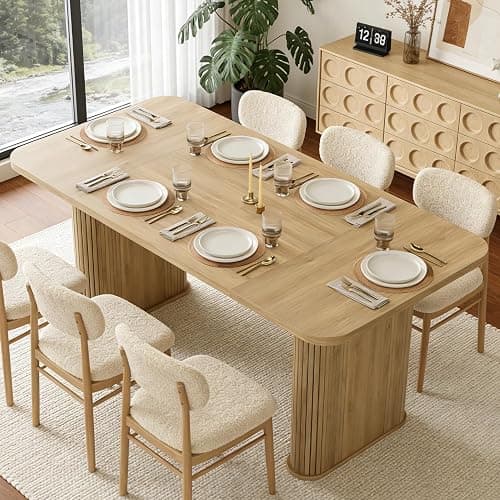 Dining Table for 6-8 People - 62" Modern Long Kitchen Table with Large Tabletop & Heavy Duty Pedestal Legs, Rectangular Dinner Table for Rectangular, Kitchen, Conference Room, Living Room, Natural - Image 1