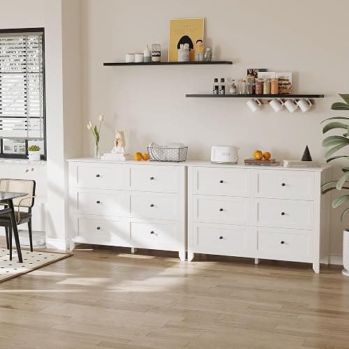 Garvee White 6 Chest of Drawer Dresser, Wood Storage Drawers Unit for Bedroom, Modern Organizer Storage Cabinet for Living Room, Entryway, Hallway thumbnail 4