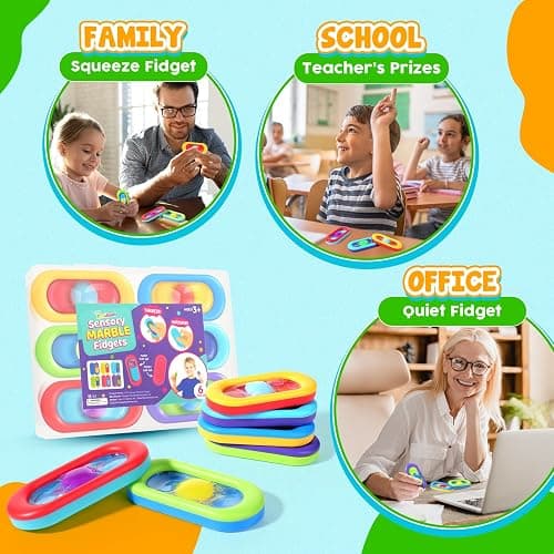 Sensory Marble Fidget Toys for Kids- 6 Pcs Quiet Fidget for Classroom, Gel Filled Autism Sensory Toys ADHD, Silent Stress Fidgets Squishy Worry Stones, Travel Road Trip Activities for Kids Gifts thumbnail 7