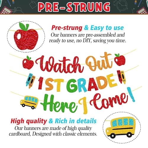 Welcome to 1st Grade Decoration Watch Out 1st Grade Here I Come Banner | Hello First Grade Decor the First Day of School Bulletin Board Backdrop for Students Teachers thumbnail 4