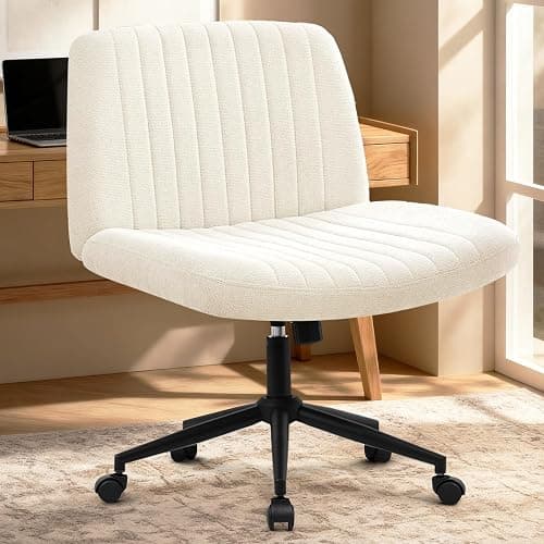 Orange Factory Criss Cross Chair Wheels Wide Cross Legged Office Desk Vanity Dual Base Comfy Fabric Armless Adjustable Swivel for Home Computer Task (Beige) thumbnail 7