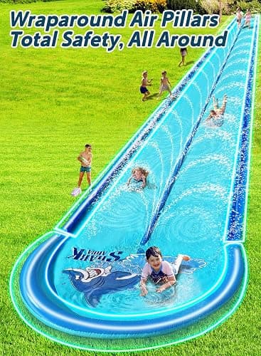 Slip and Water Slide for Kids and Adults Backyard with Extra-Large Inflatable Guard Rails and Dual Way Water Sprayers,Heavy Duty and Extra Long Design with Two Inflatable Bodyboards thumbnail 3