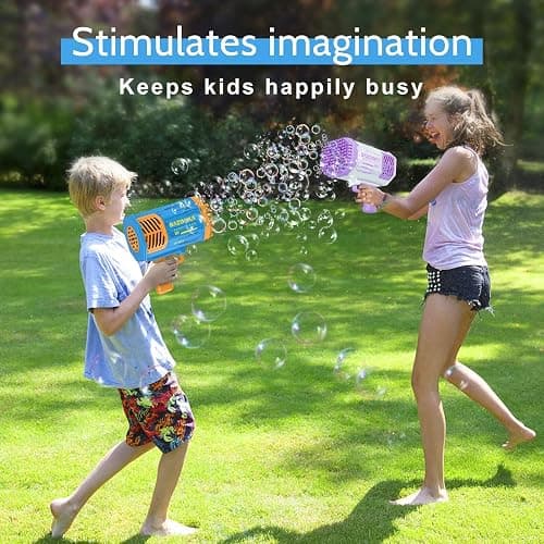 Bubble Gun Bazooka Machine with Solution - 69 Holes Blaster for Outdoor Summer Toy, Party Favors - Blue Easter Bubble Maker Blowers for Kids thumbnail 6