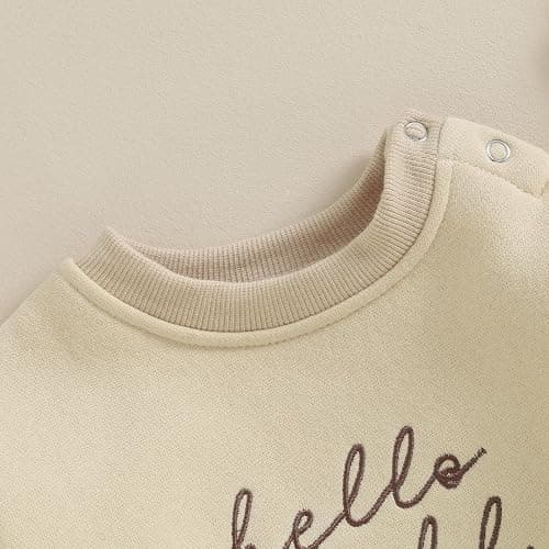 VISGOGO Newborn Infant Baby Boy Girls Oversized Romper Little Dude Sweater Onesie Coming Home Outfit Neutral Clothes - 0-3 Months - Hello World-beige thumbnail 4