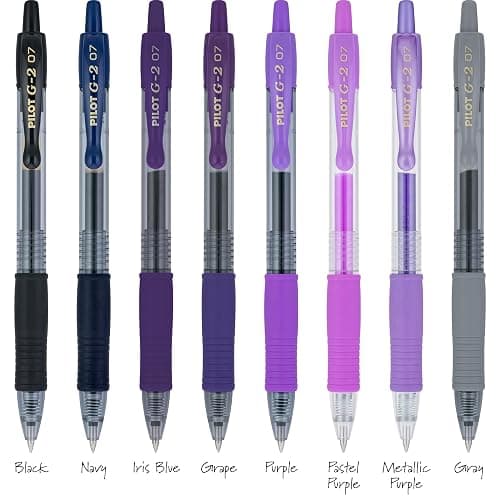 PILOT G2 Premium Gel Roller Pens, G2 Boost Purple, Fine Point 0.7mm, 8-Pack | The colors of creativity, assorted black, grey & purple ink pens, fine point pen 0.7 mm, rolling ball, & contoured grip thumbnail 6