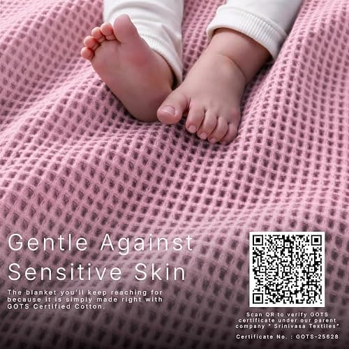 GOTS Certified 55"X60" Throw 100% Organic Cotton Waffle Blanket-Light Rose | Premium Waffle Blankets & Throws for Bed, Throw Blanket for Couch, Modern & Cozy Blanket, All Season, Comfy and Soft Blankets thumbnail 3