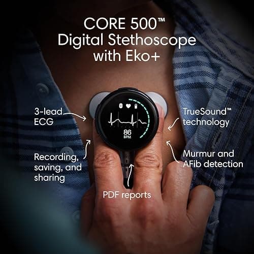 CORE 500™ Digital Stethoscope — 40x Amplification, Active Noise Cancellation, 3-Lead ECG, FDA-Cleared AI with Eko+, Full-Color Display, Reimbursement Eligible — Silver, COR501 thumbnail 2