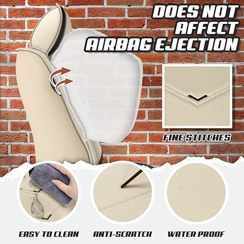 ADERN Car Seat Covers for Honda Accord 2000-2025, Premium Nappa Leather Car Seat Cover, Stylish Sport Seat Covers， Automobile Seat Cover Sets.(Standard 5 Seats/Beige) thumbnail 4