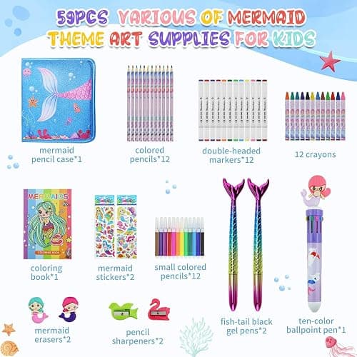 JAMIEWIN Markers Set with Glitter Mermaid Pencil Case, 59 Pcs Art and Craft Supplies Kit for Kids, Mermaid Gifts for Girls 4-9 Year Old for Christmas Birthday thumbnail 4