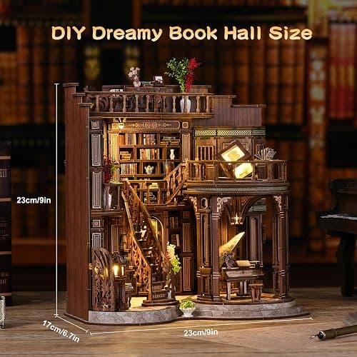 3DVASE Book Nooks for Adults, DIY Miniature Dollhouse Book Nook Kit, Model Kits Craft Kits for Adults, 3D Wooden Puzzle Book Nook Craft Bookshelf Decor, Adult Craft Kits Gift with Led Light thumbnail 3