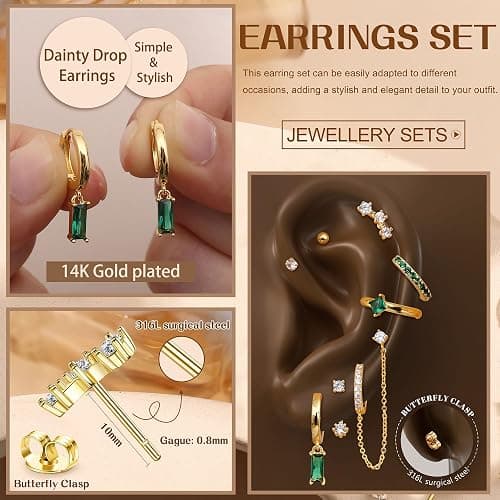 Thunaraz Small Gold Hoop Earrings Set for Women - 14K Gold Plated Hypoallergenic Huggie Hoop Studs Earring Stacks for Sensitive Ears - Cartilage Earring Sets for Multiple Piercing 8 Pairs thumbnail 4