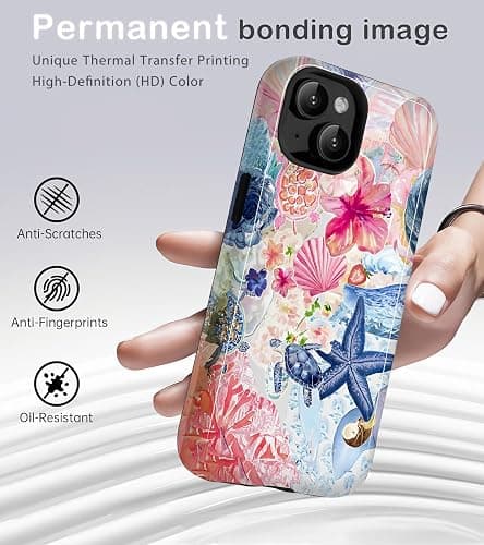 Amzfield Compatible with iPhone 14 Plus Case, Aesthetic Summer Phone Case Cute Flower Shell Turtle Sea Creature Floral Collage Girl Women, Scratch Resistant Protective Girly Case for iPhone 14 Plus thumbnail 2