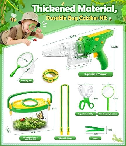 Bug Catcher for Kids 3-12, Bug Vacuum Bugs Catching Release Kit, Magnifying | Glass Bug Collector Butterfly Net Bugs Grabber Insect Catcher Tweezers, SOLIEHOO Boys Outside Explorer Toys Birthday Gift thumbnail 8