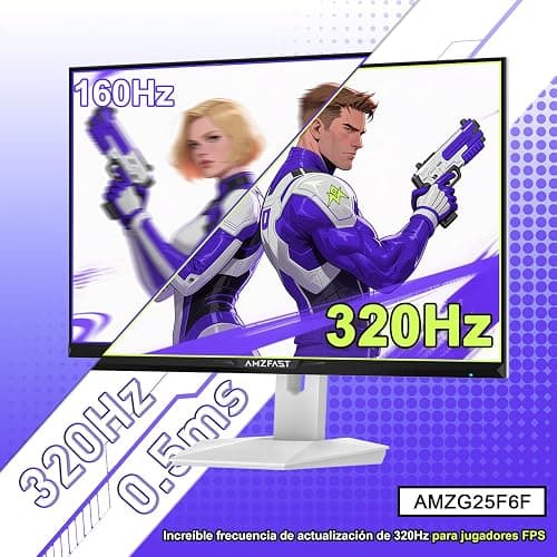 Amzfast 24.5 Pouces Ecran PC Gamer- 320Hz/240Hz, FHD 1920x1080, Fast IPS Écran, 1ms MPRT, 120% sRGB, Anti-Lumière Bleue, HDR, Adaptive Sync, VESA 100x100, HDMI 2.0x2/DP 1.4x2, Blanc - AMZG25F6F thumbnail 3
