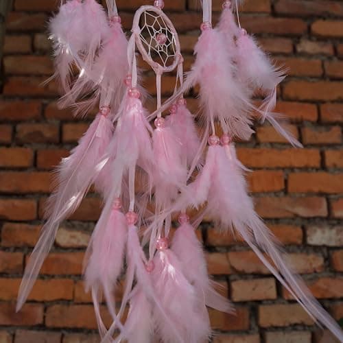 Triple Circles Silk Ribbon Pink Dream Catcher for Girls - Wall Decor for Bedroom, Girl's Room Hanging Decor, Boho Wall Art for Girls Bedroom thumbnail 4