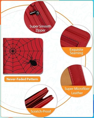 Bistup Cute Leather Wallet for Boys - Cool Credit Card Cash Id Holder Rfid Blocking Bifold Small Wallets With Coin Pocket Slim for Teens Little Boy Youth Cartoon Unique Red Kawaii Design thumbnail 6