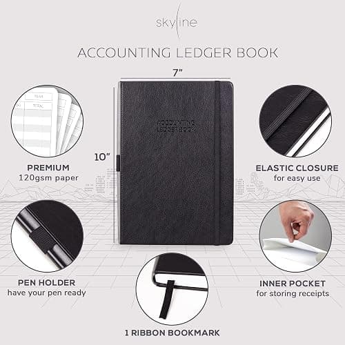 Skyline Accounting Ledger Book – Columnar Log Journal for Personal Use & Small Business Bookkeeping – Expense Log to Track Money Operations – Large Format, 7x10″, 4,712 Entries Total (Black) thumbnail 3