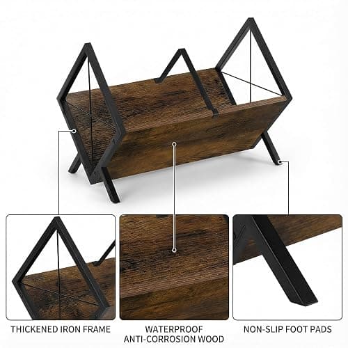 Lifegogo Vinyl Record Storage Rack: Wooden Metal 80 LP Vinyl Records Display Rack Brown Record Storage Holder with Adjustable Divider for Albums CDs Magazine Books Files thumbnail 7