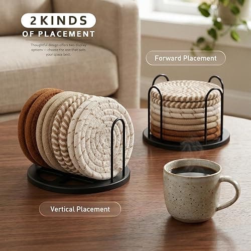 Lazebox Coasters Set of 8 for Drinks, 4 Inch Large Coasters for Coffee Table, Tabletop Protection for Hot & Cold Drinks, Versatile Coasters for Home Decor, Non-Slip & Easy to Clean, Coffee thumbnail 6
