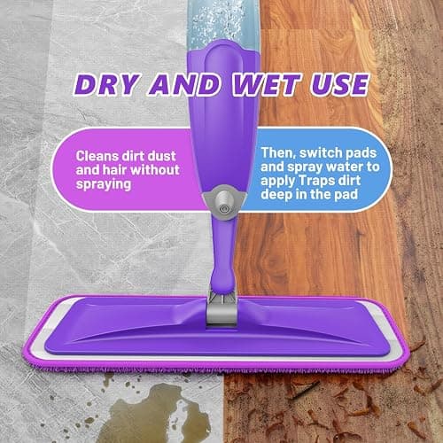 HOMTOYOU Spray Mops for Floor Cleaning: Wet Mop for Hardwood Tile Wood Laminate Vinyl - 3 Washable Microfiber Pads for Swiffer Powermop - Absorbs Pet Hair Dust thumbnail 5