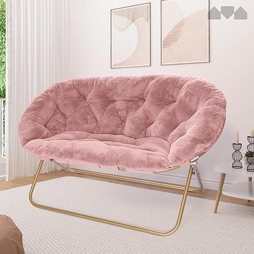 Milliard Double Cozy Chair/Faux Fur Saucer Chair for Bedroom/X-Large Loveseat, Pink thumbnail 8