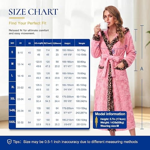 RONGTAI Women's Coral Fleece Long Robe Bathrobe, Jacquard Hearts | Thick coral fleece brings quick lasting warmth, jacquard hearts & textured patterns add a refined cozy home look thumbnail 5