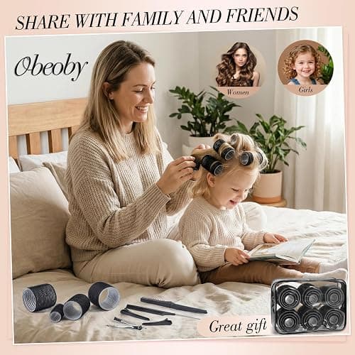 Obeoby 4 Sizes Hair Rollers for Women, Hair Curlers with Clips Comb Curlers for Long Short Curly Hair and Bangs (25, 36, 48, 60mm), Black thumbnail 6