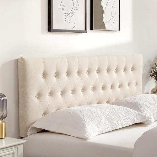 Huatean Home Tufted Upholstered Headboard Queen Size, Solid Wood Head Board with Durable Metal Legs, Adjustable Height Bed headboard from 37” to 51” Fabric Headboard in Modern Button Design, Beige thumbnail 6