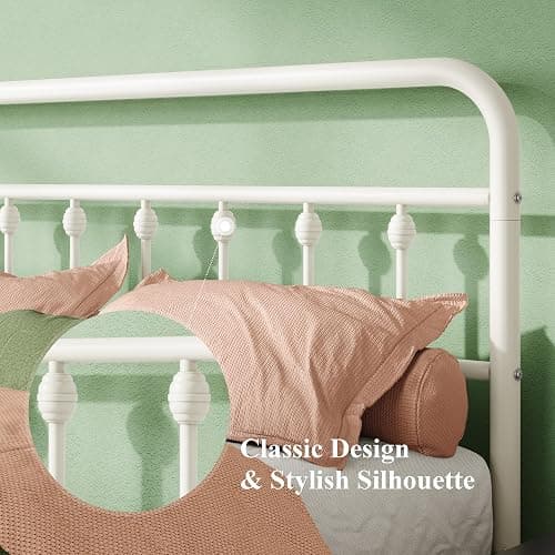 Allewie 14 Inches Queen Size Metal Platform Bed Frame with Victorian Style Iron-Art Headboard/Footboard, Mattress Foundation, Easy Assembly, Under Bed Storage, No Box Spring Required, Off White thumbnail 4