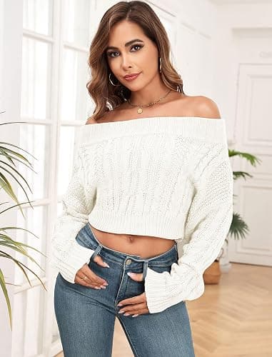 ZAFUL Women V Neck Button Knit Crop Sweaters Batwing Sleeve V Back Ribbed Hem Pullover Sweater thumbnail 3